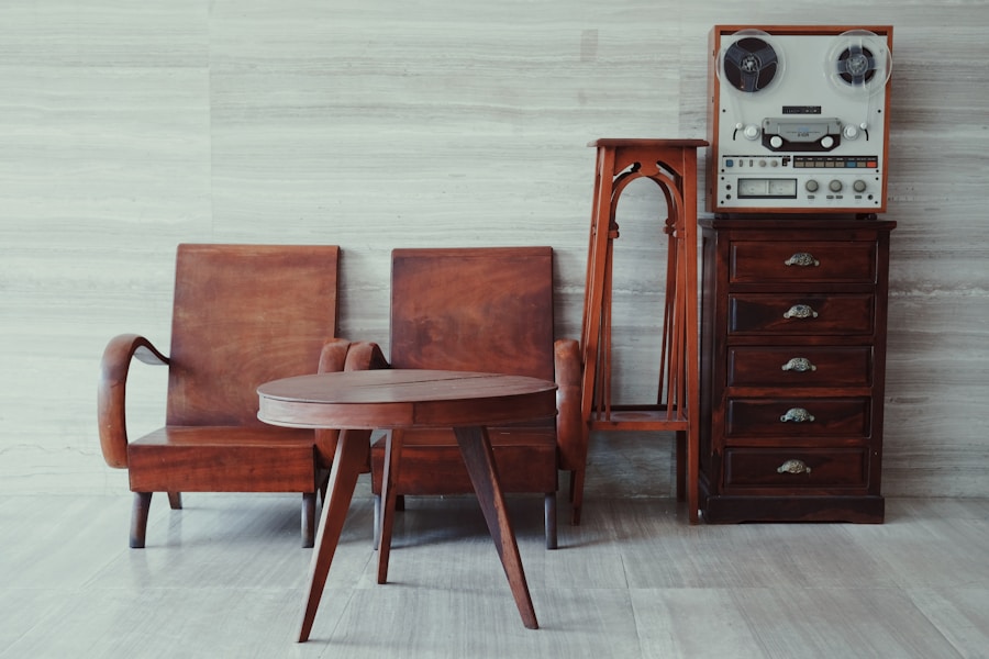 Mid-century chairs and a round side table