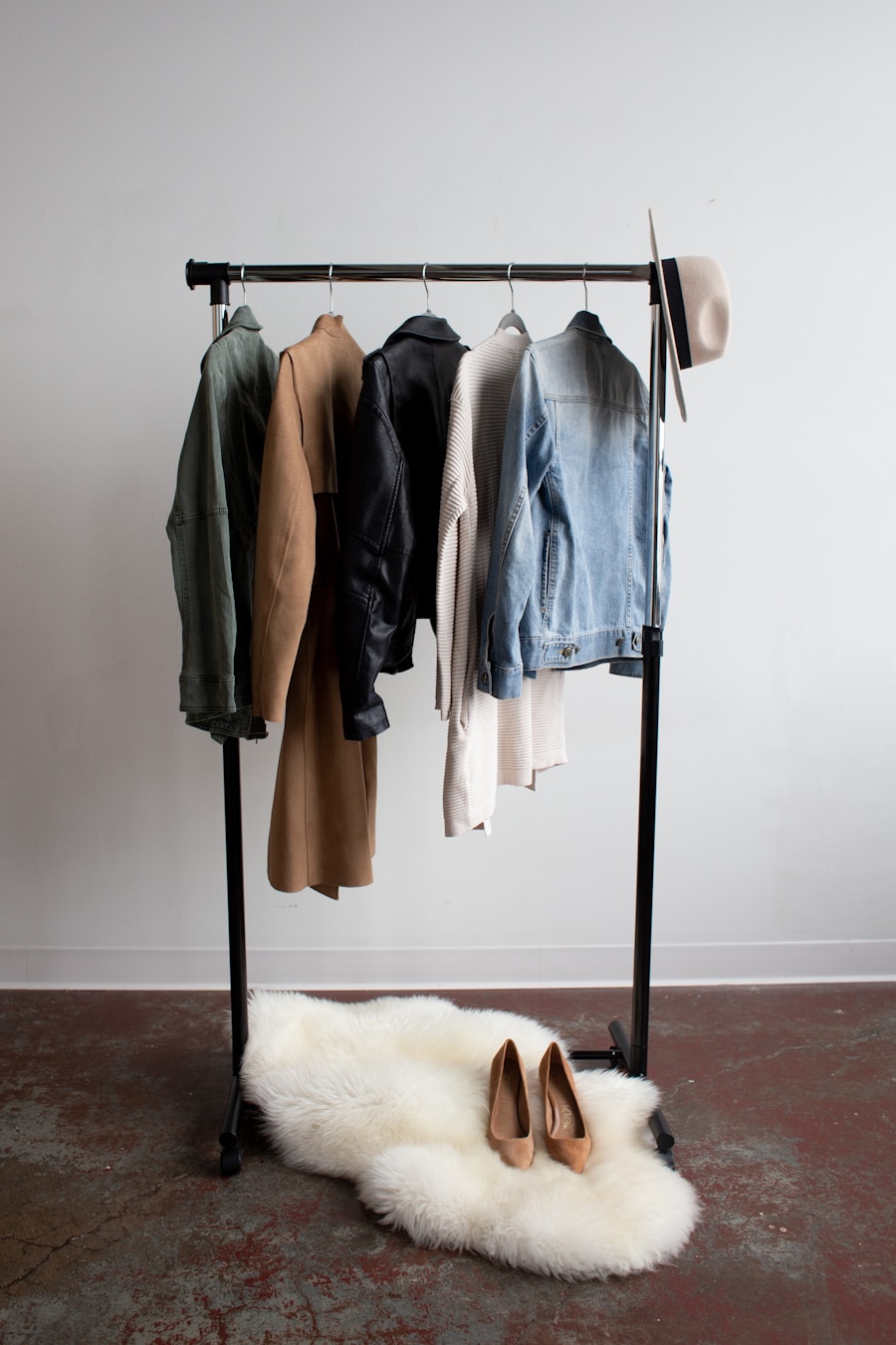 Camel wool overcoat on a clothing rail