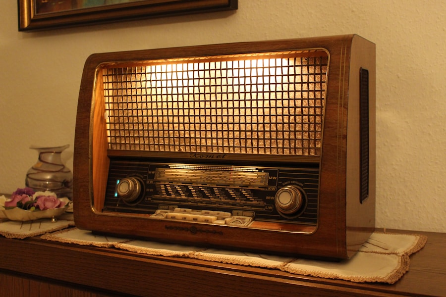 Wooden-cased valve radio, dial lit